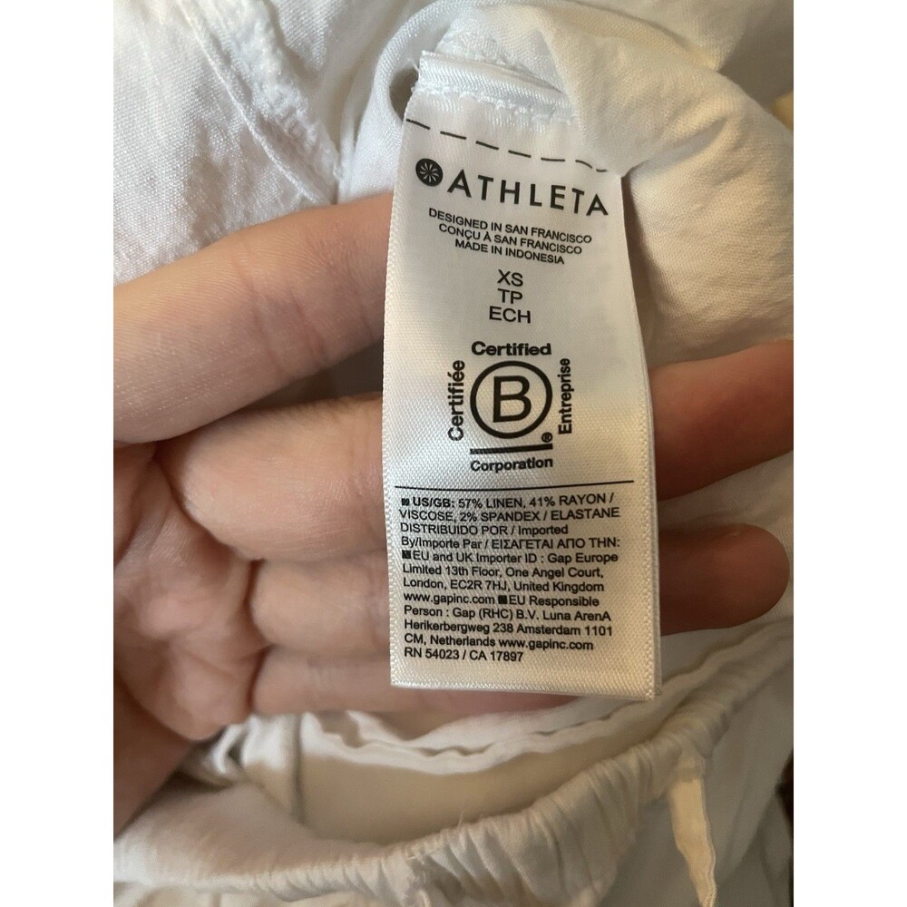 Athleta Paradise White Linen Blend Wide Leg Pants XS Drawstring Elastic Waist - Picture 4 of 4